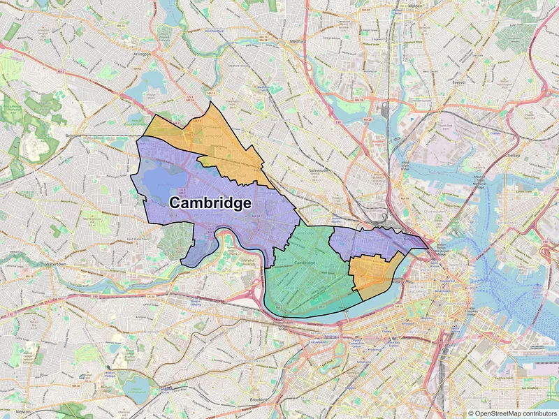 Map of Cambridge, Massachusetts and ZIP codes