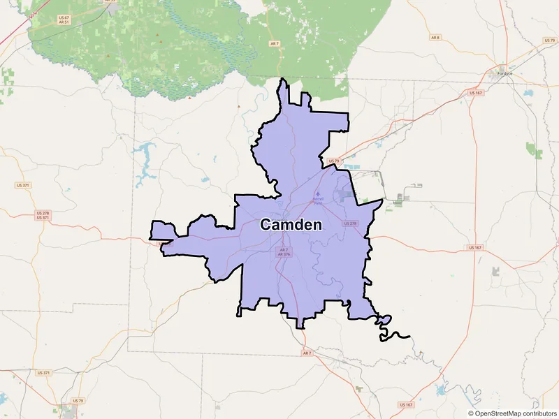 Map of Camden, Arkansas and ZIP codes