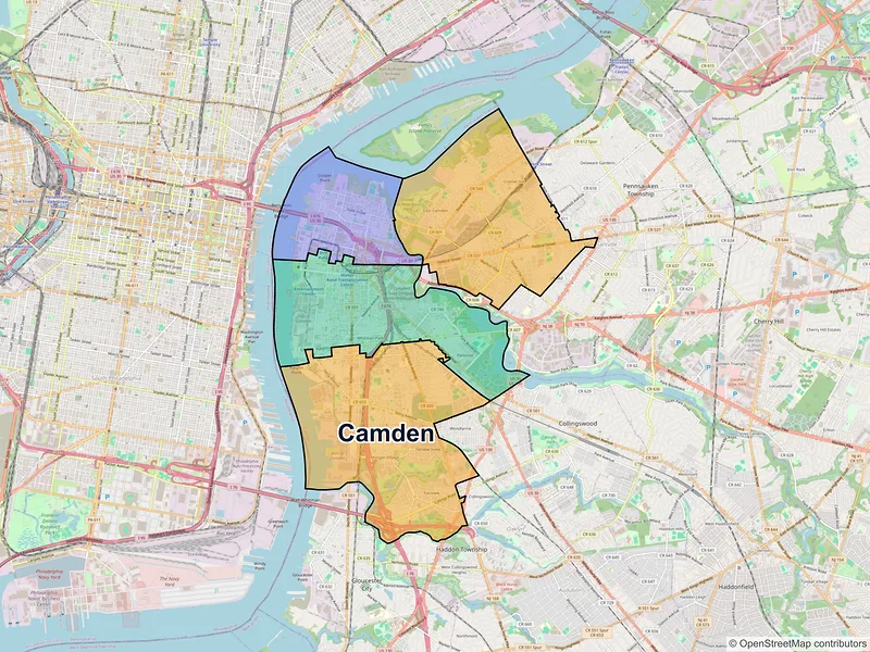 Map of Camden, New Jersey and ZIP codes