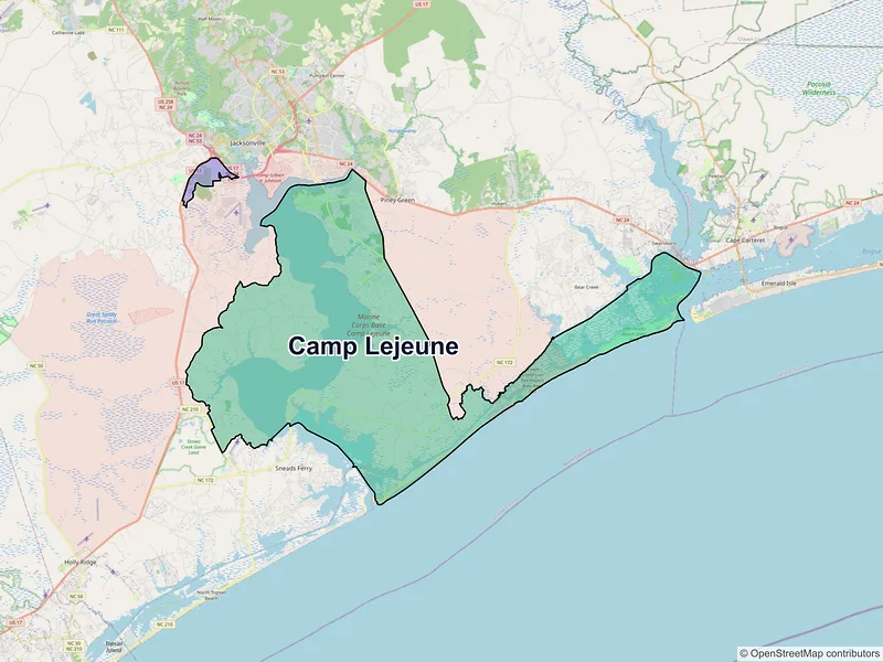 Map of Camp Lejeune, North Carolina and ZIP codes