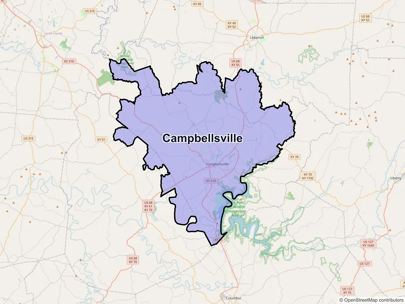 Map of Campbellsville, Kentucky and ZIP codes
