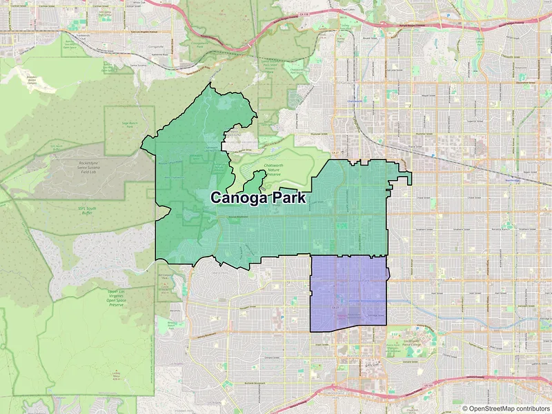 Map of Canoga Park, California and ZIP codes