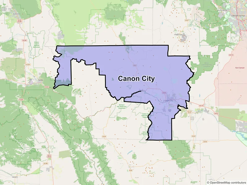Map of Canon City, Colorado and ZIP codes