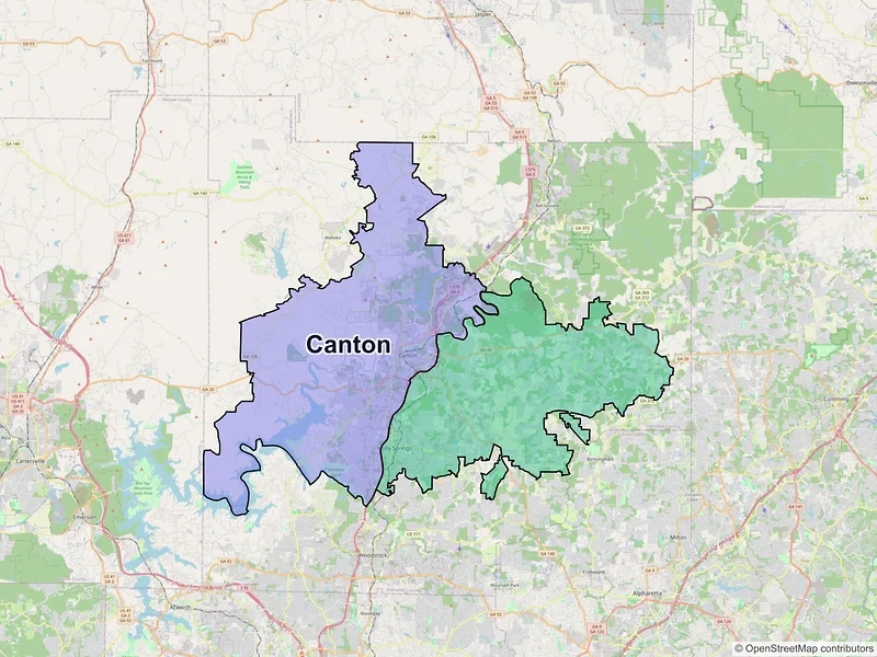 Map of Canton, Georgia and ZIP codes