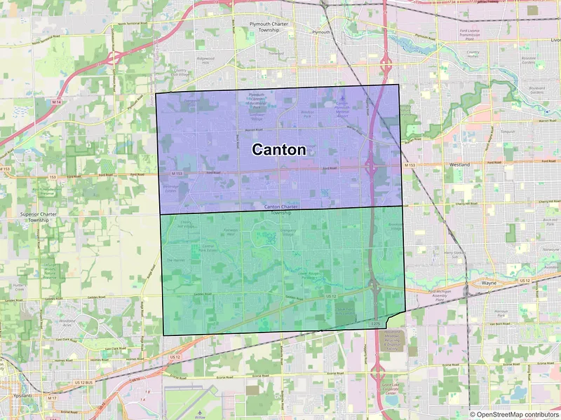 Map of Canton, Michigan and ZIP codes