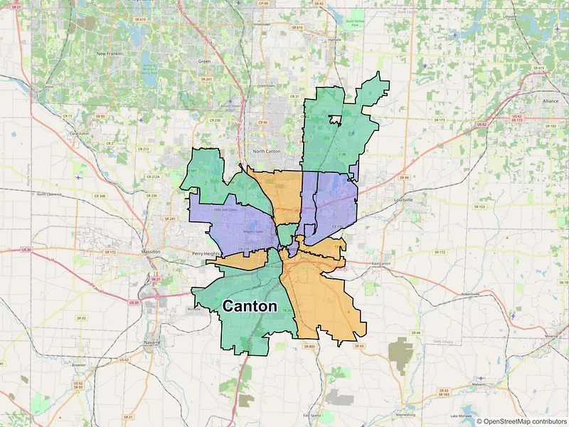 Map of Canton, Ohio and ZIP codes