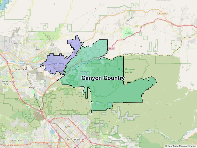 Map of Canyon Country, California and ZIP codes
