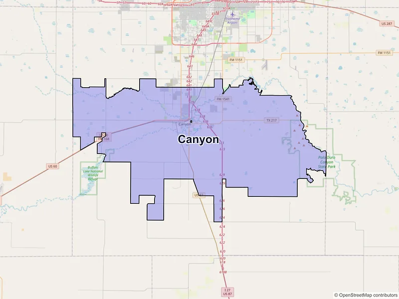 Map of Canyon, Texas and ZIP codes