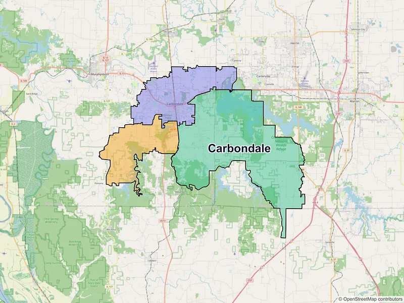 Map of Carbondale, Illinois and ZIP codes