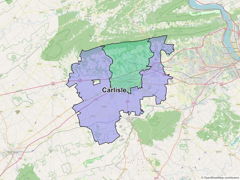 Map of Carlisle, Pennsylvania and ZIP codes