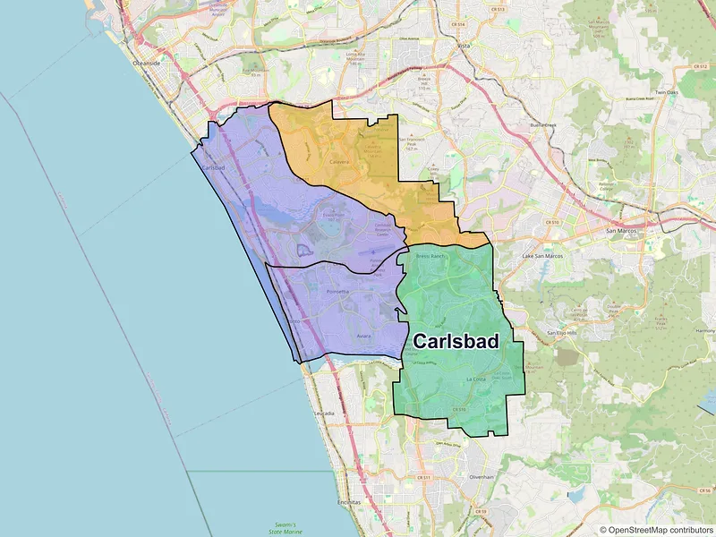 Map of Carlsbad, California and ZIP codes
