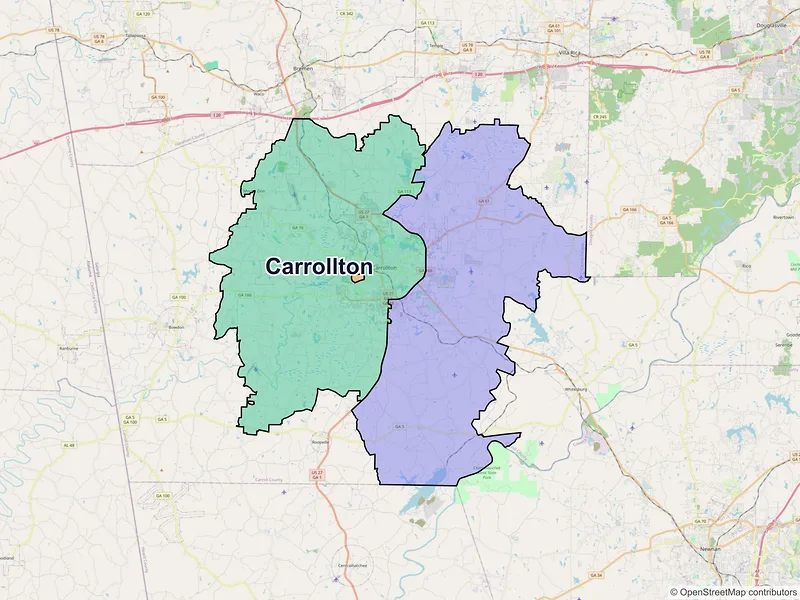 Map of Carrollton, Georgia and ZIP codes