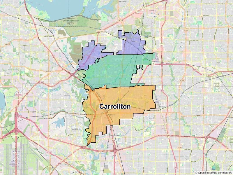 Map of Carrollton, Texas and ZIP codes