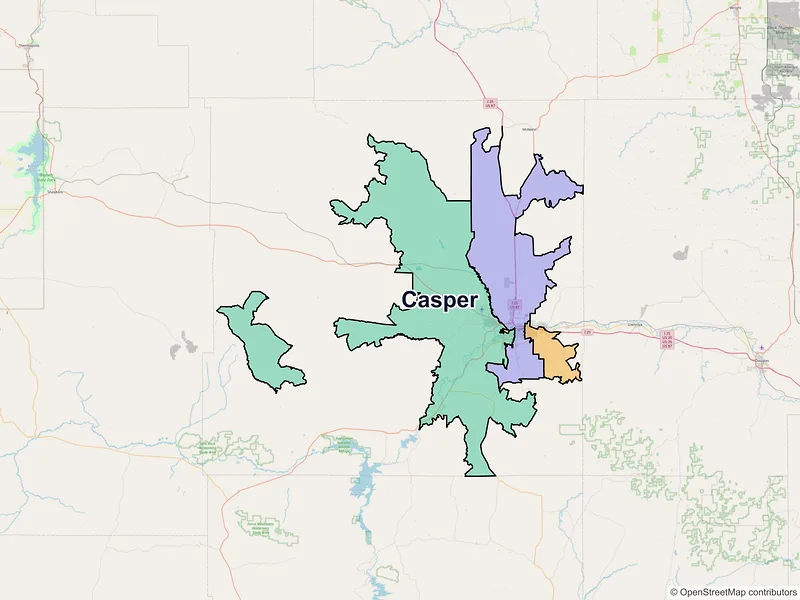 Map of Casper, Wyoming and ZIP codes