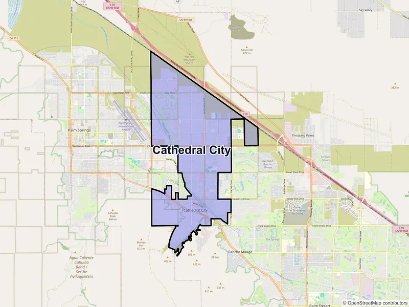 Map of Cathedral City, California and ZIP codes