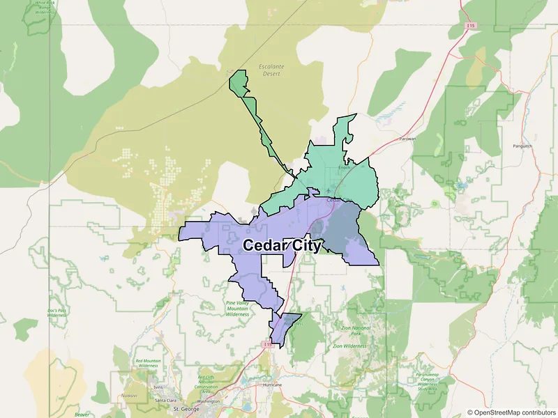 Map of Cedar City, Utah and ZIP codes