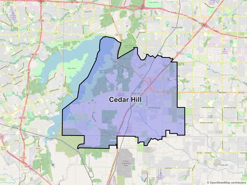 Map of Cedar Hill, Texas and ZIP codes
