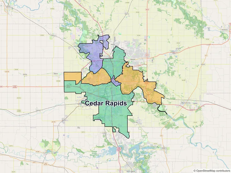 Map of Cedar Rapids, Iowa and ZIP codes