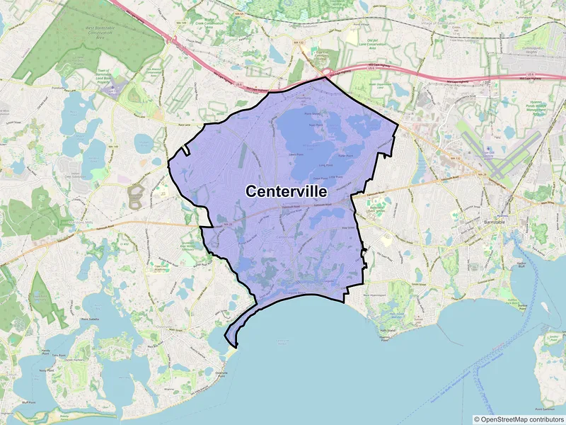 Map of Centerville, Massachusetts and ZIP codes