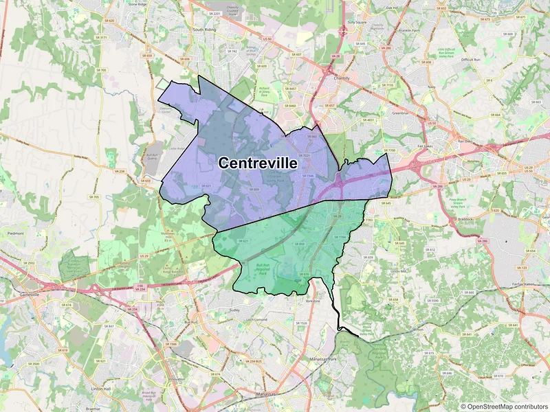 Map of Centreville, Virginia and ZIP codes