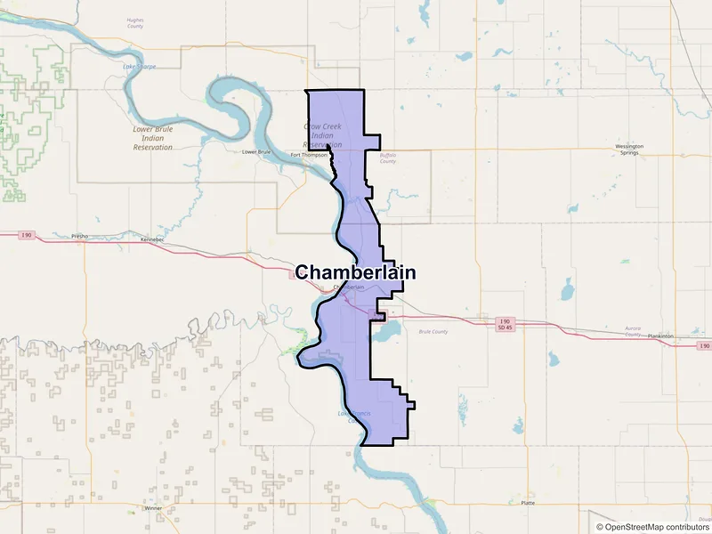Map of Chamberlain, South Dakota and ZIP codes