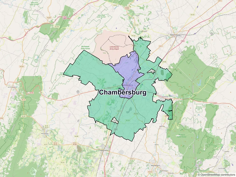 Map of Chambersburg, Pennsylvania and ZIP codes