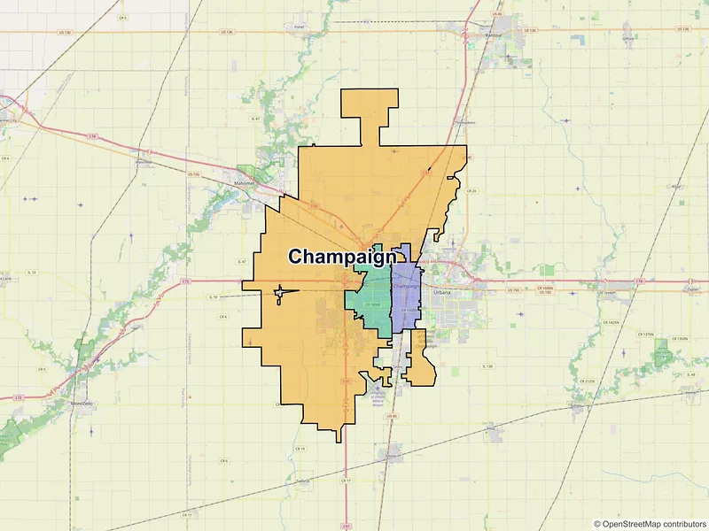 Map of Champaign, Illinois and ZIP codes