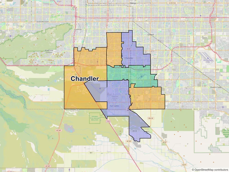 Map of Chandler, Arizona and ZIP codes
