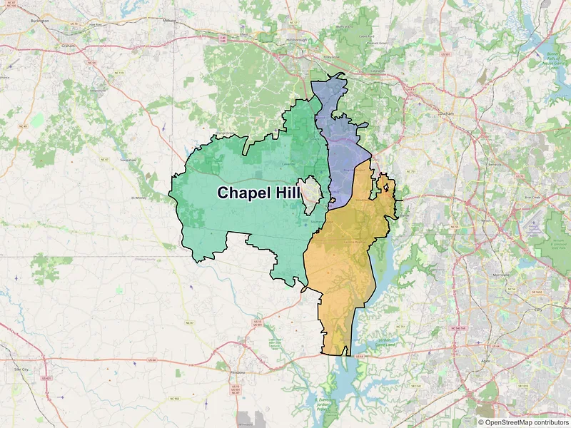 Map of Chapel Hill, North Carolina and ZIP codes