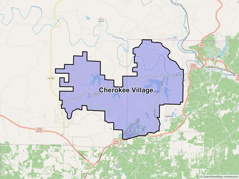 Map of Cherokee Village, Arkansas and ZIP codes