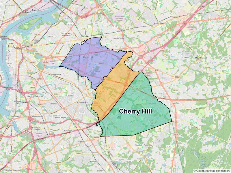 Map of Cherry Hill, New Jersey and ZIP codes