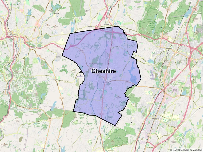Map of Cheshire, Connecticut and ZIP codes