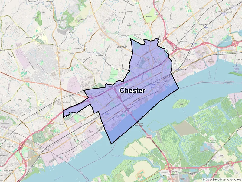 Map of Chester, Pennsylvania and ZIP codes