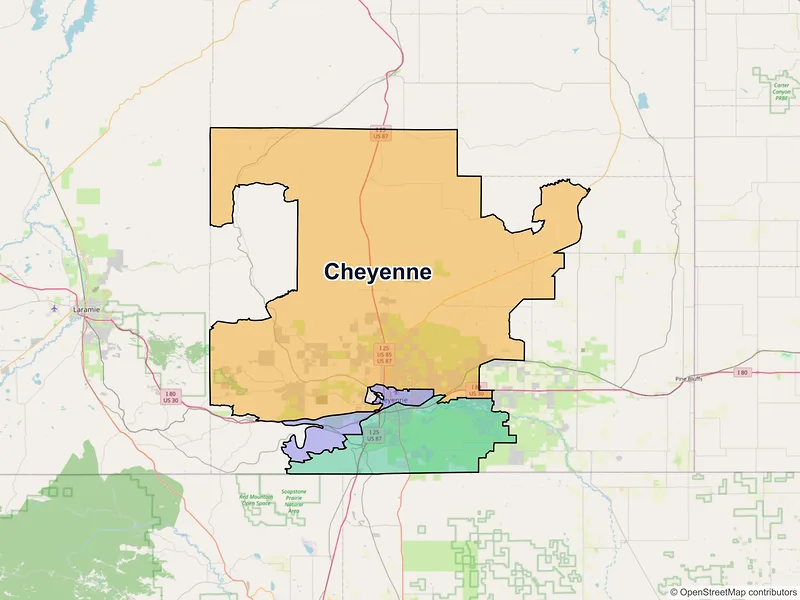 Map of Cheyenne, Wyoming and ZIP codes
