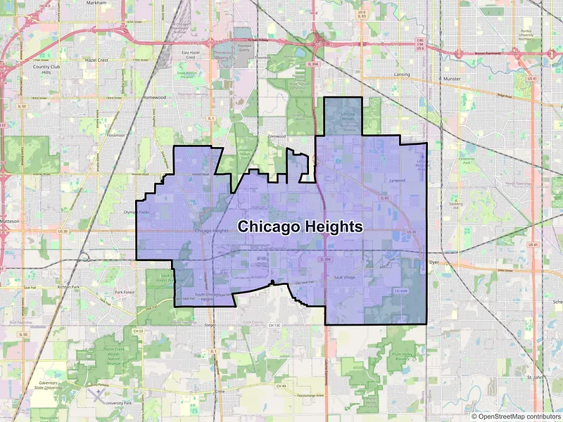 Map of Chicago Heights, Illinois and ZIP codes