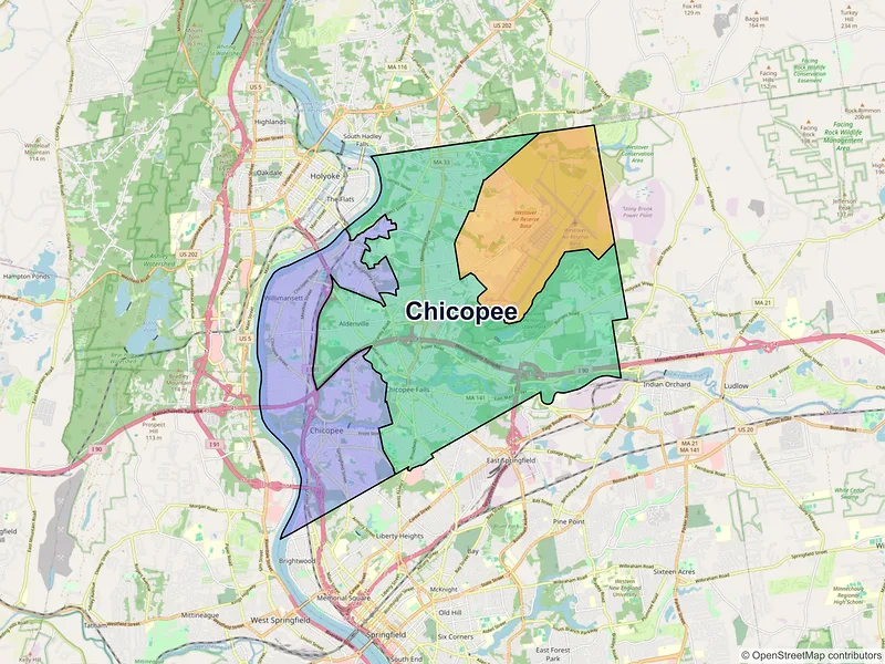 Map of Chicopee, Massachusetts and ZIP codes