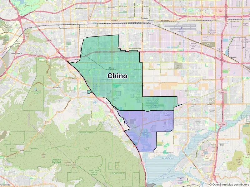 Map of Chino, California and ZIP codes