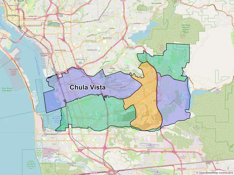 Map of Chula Vista, California and ZIP codes