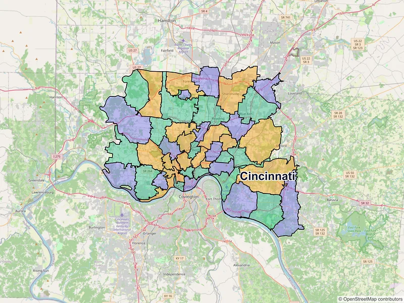 Map of Cincinnati, Ohio and ZIP codes