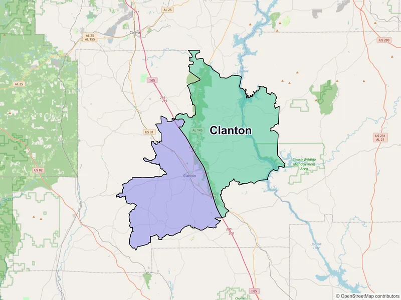 Map of Clanton, Alabama and ZIP codes