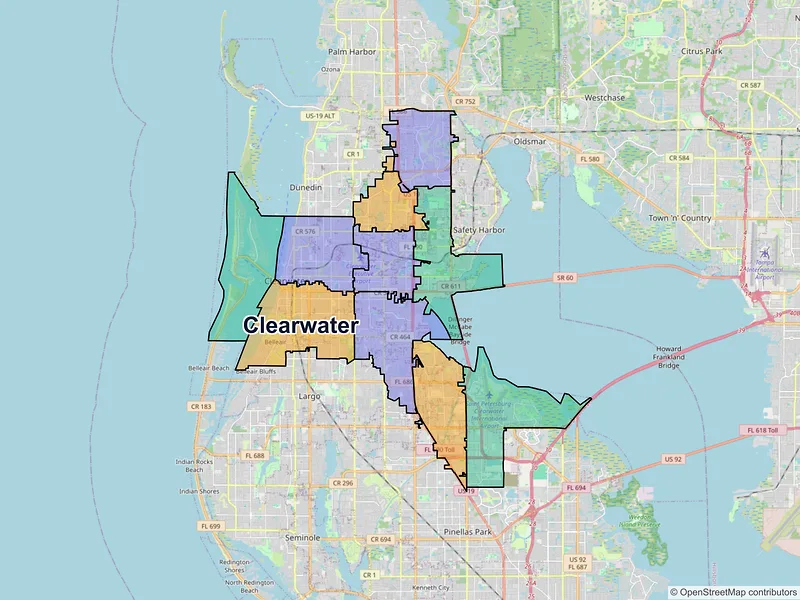 Map of Clearwater, Florida and ZIP codes