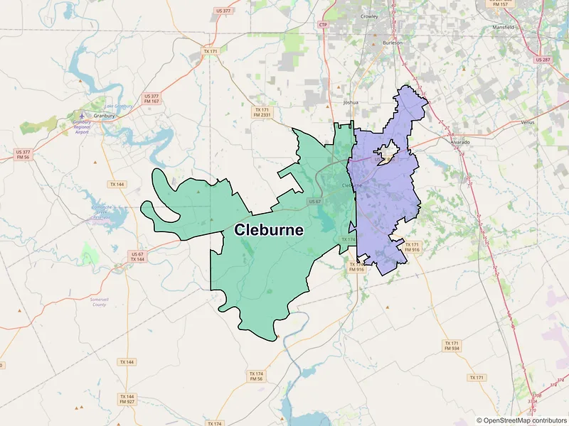 Map of Cleburne, Texas and ZIP codes