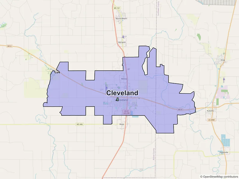 Map of Cleveland, Mississippi and ZIP codes