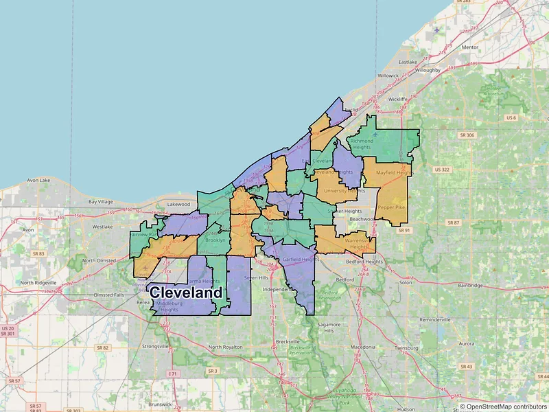 Map of Cleveland, Ohio and ZIP codes