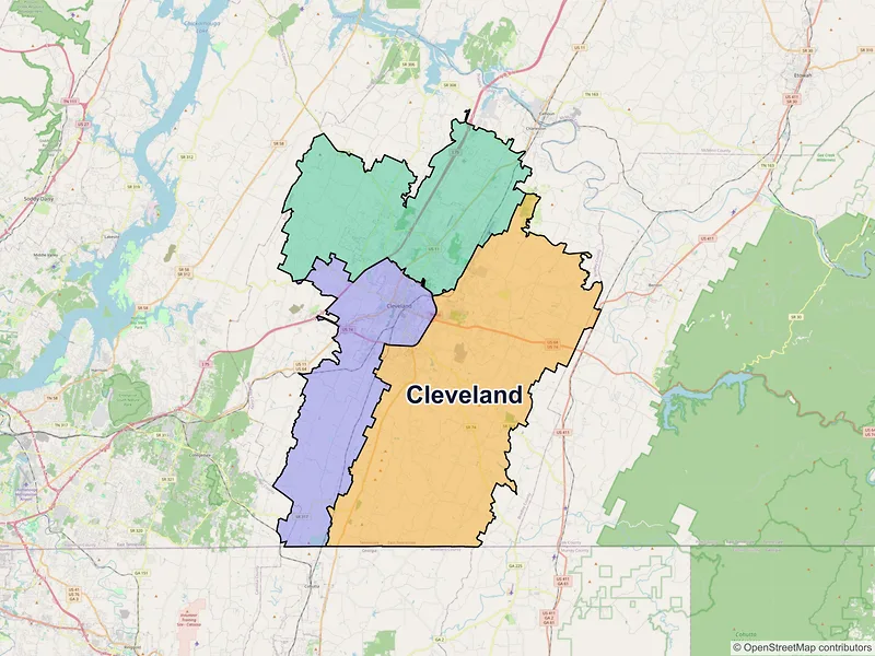 Map of Cleveland, Tennessee and ZIP codes