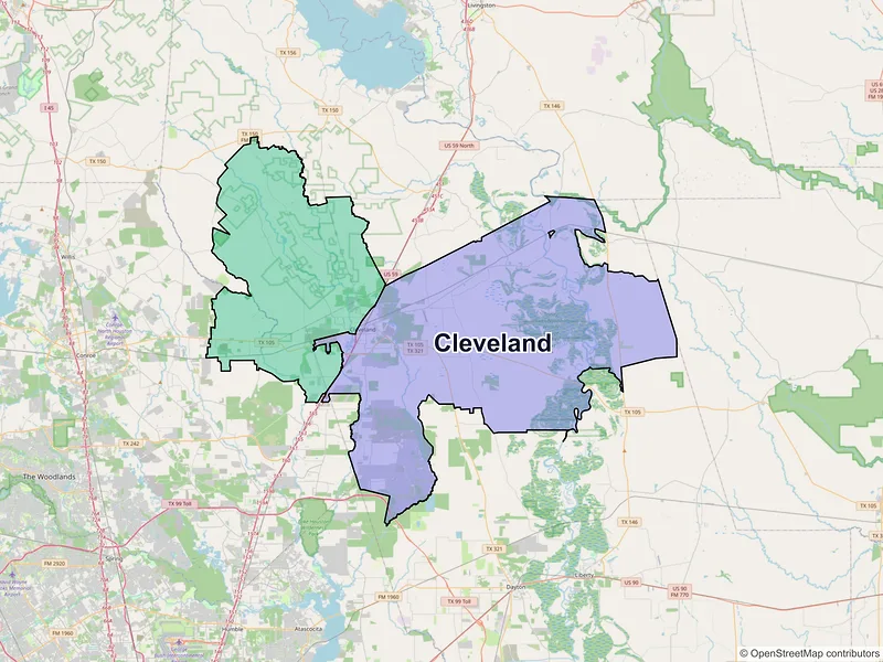 Map of Cleveland, Texas and ZIP codes