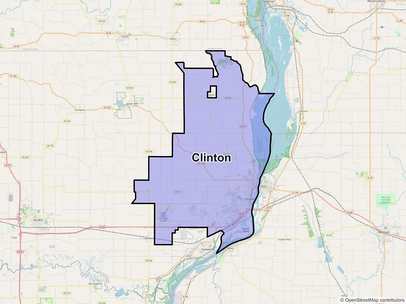 Map of Clinton, Iowa and ZIP codes