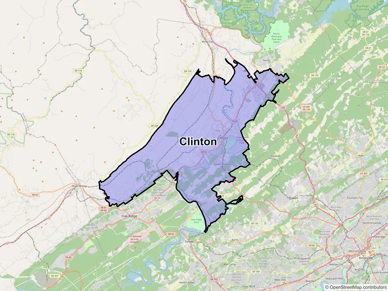 Map of Clinton, Tennessee and ZIP codes