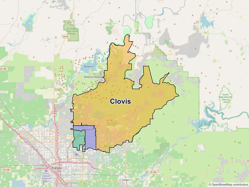 Map of Clovis, California and ZIP codes