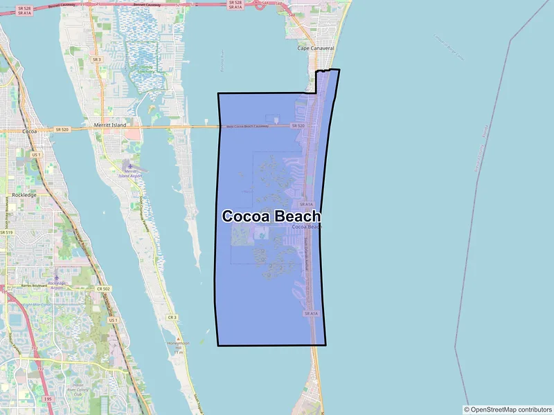 Map of Cocoa Beach, Florida and ZIP codes